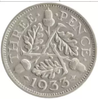 Монета 3 пенса Англии 1933 года Серебро Георг V