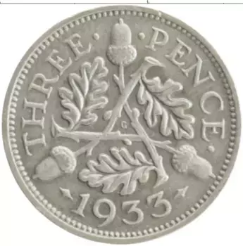 Монета 3 пенса Англии 1933 года Серебро Георг V