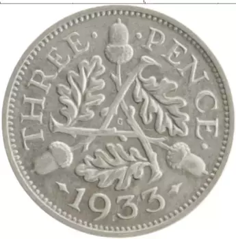 Монета 3 пенса Англии 1933 года Серебро Георг V