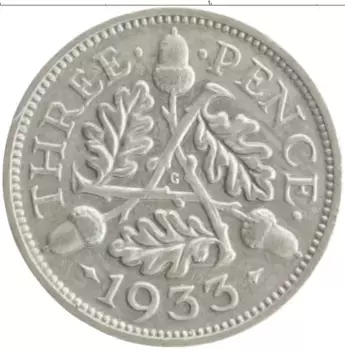 Монета 3 пенса Англии 1933 года Серебро Георг V