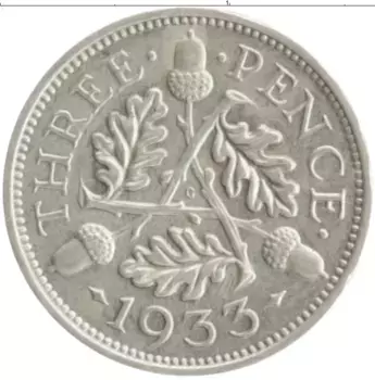 Монета 3 пенса Англии 1933 года Серебро Георг VI