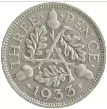 Монета 3 пенса Англии 1933 года Серебро Георг V