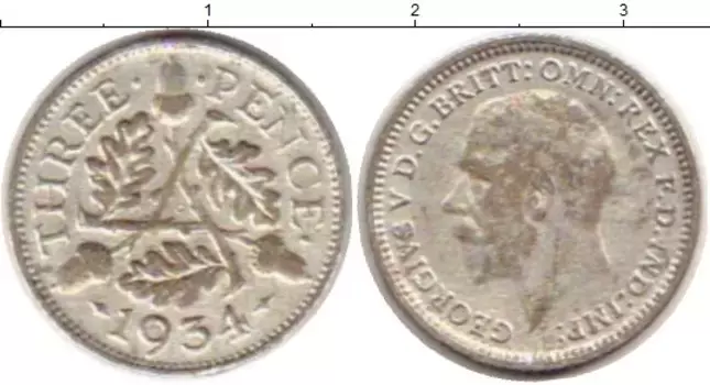 Монета 3 пенса Англии 1934 года Серебро Георг V