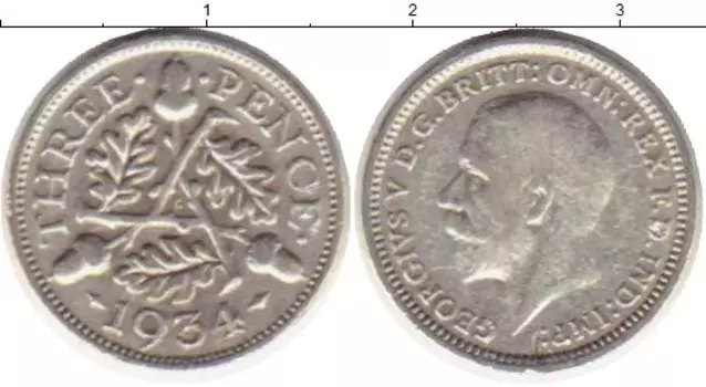 Монета 3 пенса Англии 1934 года Серебро Георг V
