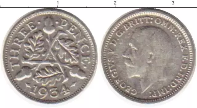 Монета 3 пенса Англии 1934 года Серебро Георг V