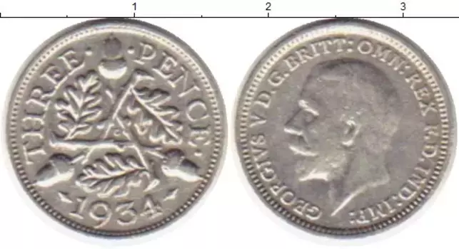 Монета 3 пенса Англии 1934 года Серебро Георг V