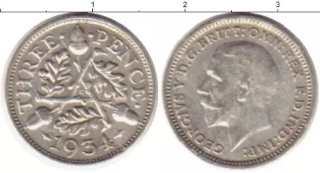 Монета 3 пенса Англии 1934 года Серебро Георг V