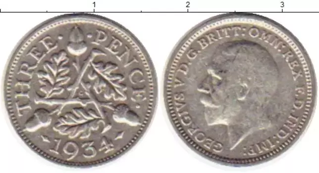 Монета 3 пенса Англии 1934 года Серебро Георг V