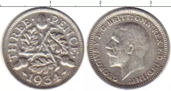 Монета 3 пенса Англии 1934 года Серебро Георг V