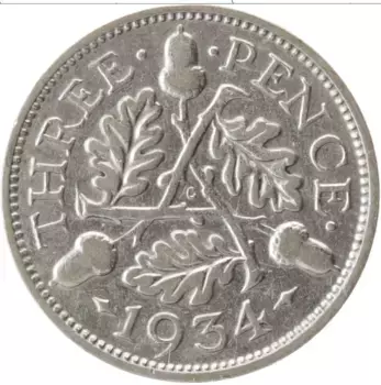 Монета 3 пенса Англии 1934 года Серебро Георг V