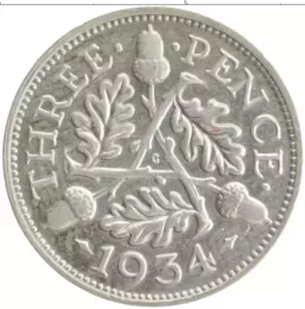 Монета 3 пенса Англии 1934 года Серебро Георг V