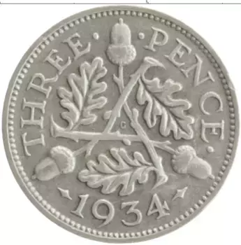 Монета 3 пенса Англии 1934 года Серебро Георг V