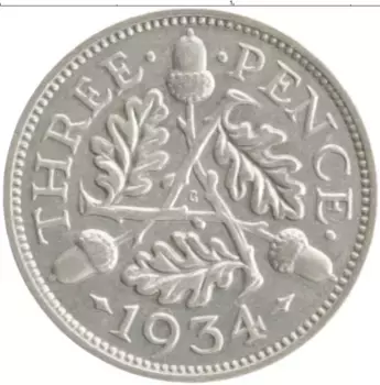 Монета 3 пенса Англии 1934 года Серебро Георг V