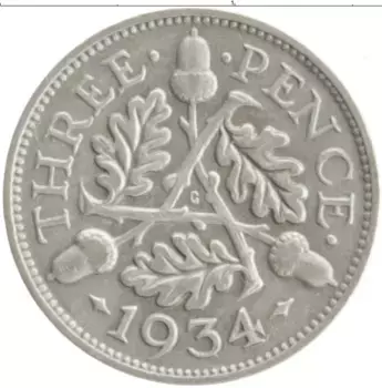 Монета 3 пенса Англии 1934 года Серебро Георг VI