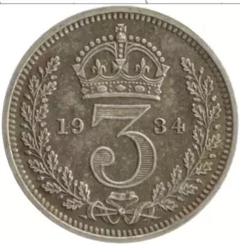 Монета 3 пенса Англии 1934 года Серебро Георг V