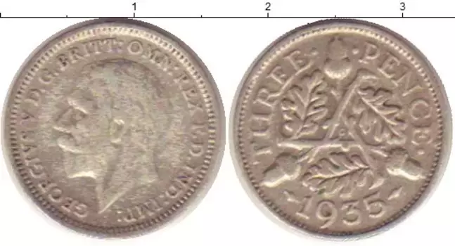Монета 3 пенса Англии 1935 года Серебро Георг V