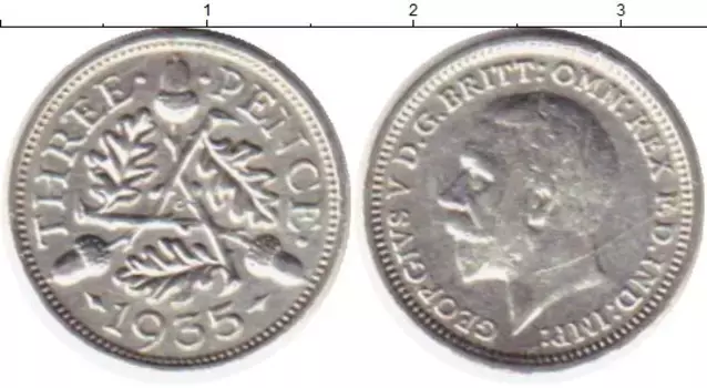 Монета 3 пенса Англии 1935 года Серебро Георг V