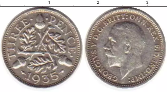 Монета 3 пенса Англии 1935 года Серебро Георг V