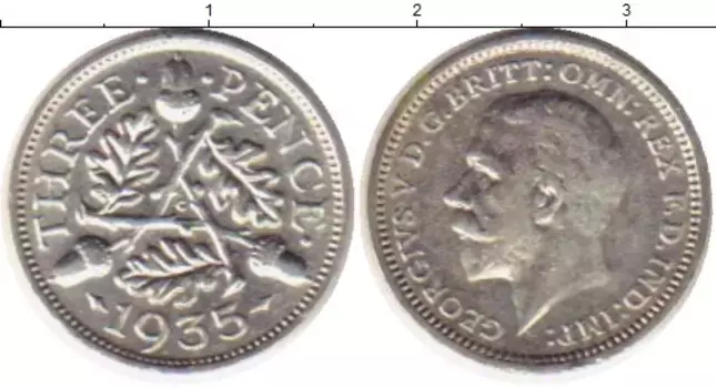 Монета 3 пенса Англии 1935 года Серебро Георг V