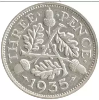 Монета 3 пенса Англии 1935 года Серебро Георг V