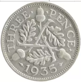 Монета 3 пенса Англии 1935 года Серебро Георг V