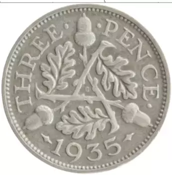 Монета 3 пенса Англии 1935 года Серебро Георг V