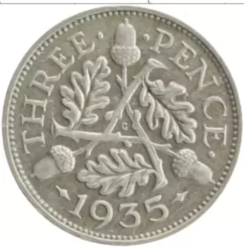 Монета 3 пенса Англии 1935 года Серебро Георг V
