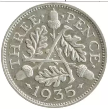 Монета 3 пенса Англии 1935 года Серебро Георг V