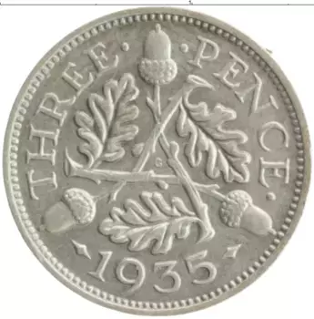 Монета 3 пенса Англии 1935 года Серебро Георг V