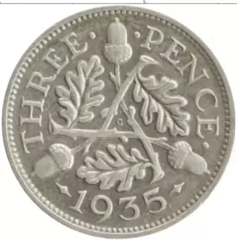 Монета 3 пенса Англии 1935 года Серебро Георг VI