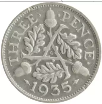 Монета 3 пенса Англии 1935 года Серебро Георг V