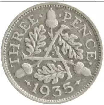 Монета 3 пенса Англии 1935 года Серебро Георг V