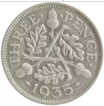 Монета 3 пенса Англии 1935 года Серебро Георг V