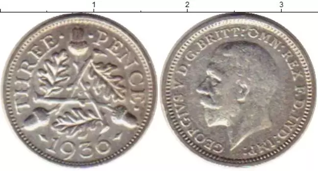 Монета 3 пенса Англии 1936 года Серебро Георг V