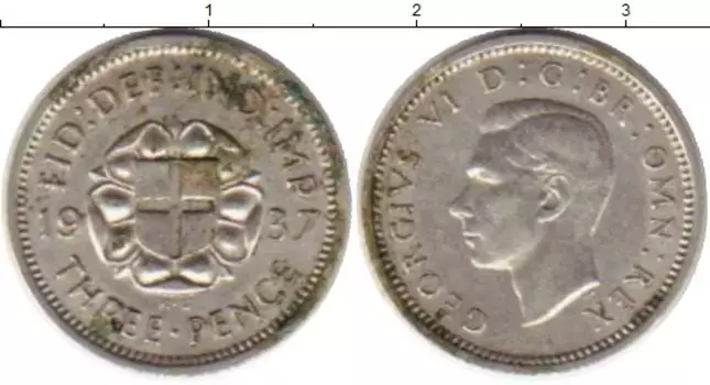 Монета 3 пенса Англии 1937 года Серебро Георг VI