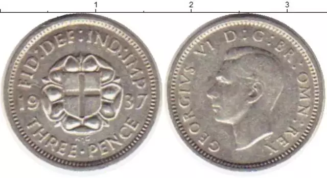 Монета 3 пенса Англии 1937 года Серебро Георг VI