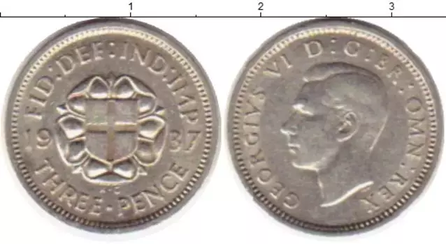 Монета 3 пенса Англии 1937 года Серебро Георг VI