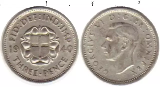 Монета 3 пенса Англии 1940 года Серебро Георг VI