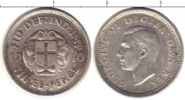 Монета 3 пенса Англии 1940 года Серебро Георг VI