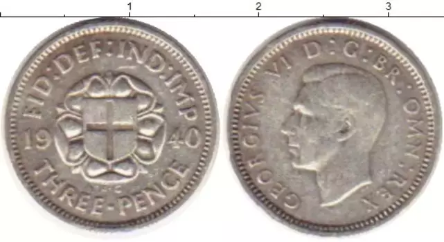 Монета 3 пенса Англии 1940 года Серебро Георг VI