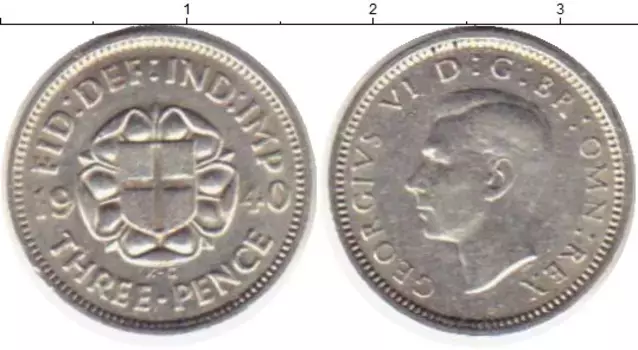 Монета 3 пенса Англии 1940 года Серебро Георг VI