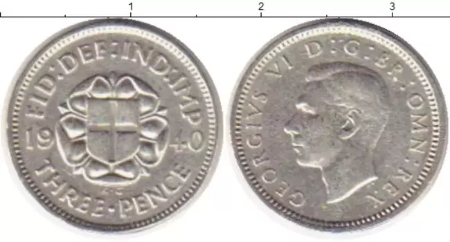 Монета 3 пенса Англии 1940 года Серебро Георг VI
