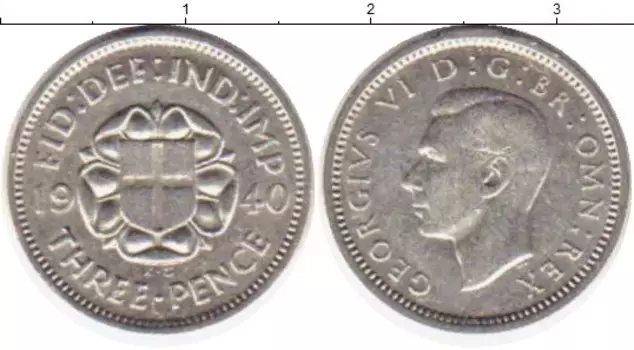 Монета 3 пенса Англии 1940 года Серебро Георг VI