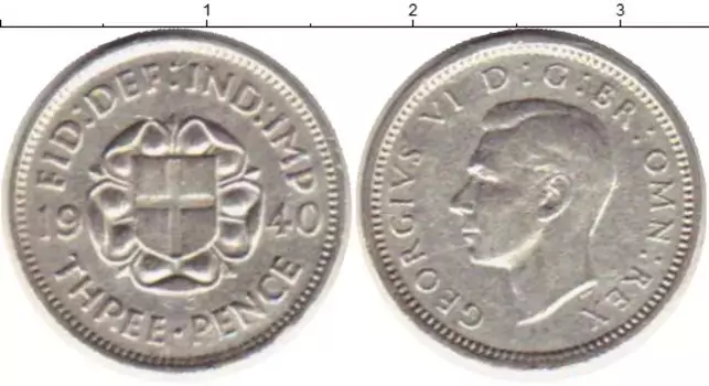 Монета 3 пенса Англии 1940 года Серебро Георг VI