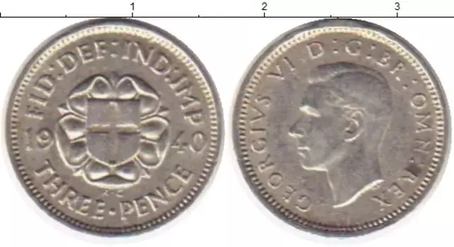 Монета 3 пенса Англии 1940 года Серебро Георг VI