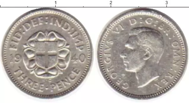 Монета 3 пенса Англии 1940 года Серебро Георг VI