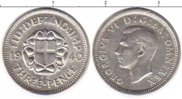 Монета 3 пенса Англии 1940 года Серебро Георг VI