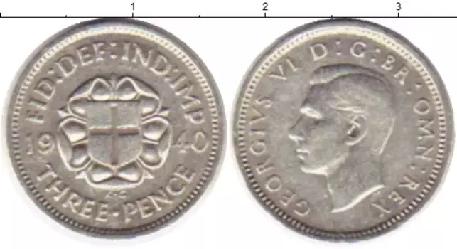 Монета 3 пенса Англии 1940 года Серебро Георг VI