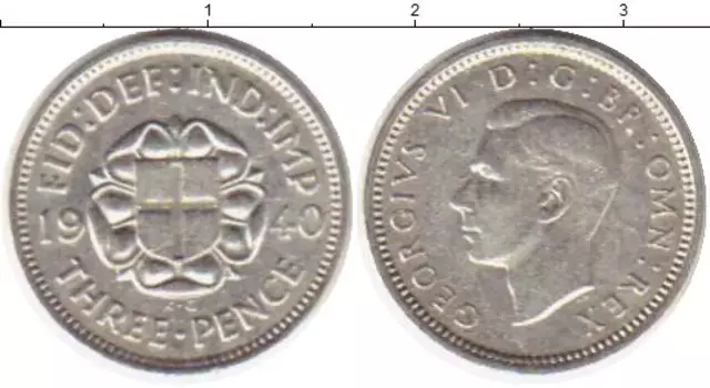 Монета 3 пенса Англии 1940 года Серебро Георг VI