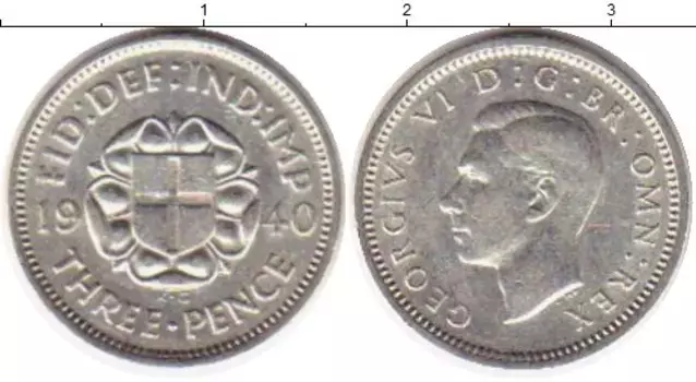 Монета 3 пенса Англии 1940 года Серебро Георг VI